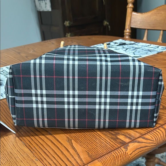 Plaid Tote Bag with Tan Handles - Picture 6 of 11